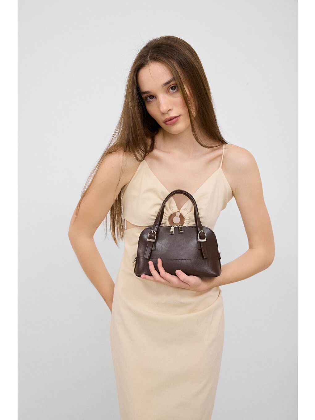 Ribbon Mini Çapraz Çanta Kahverengi-1