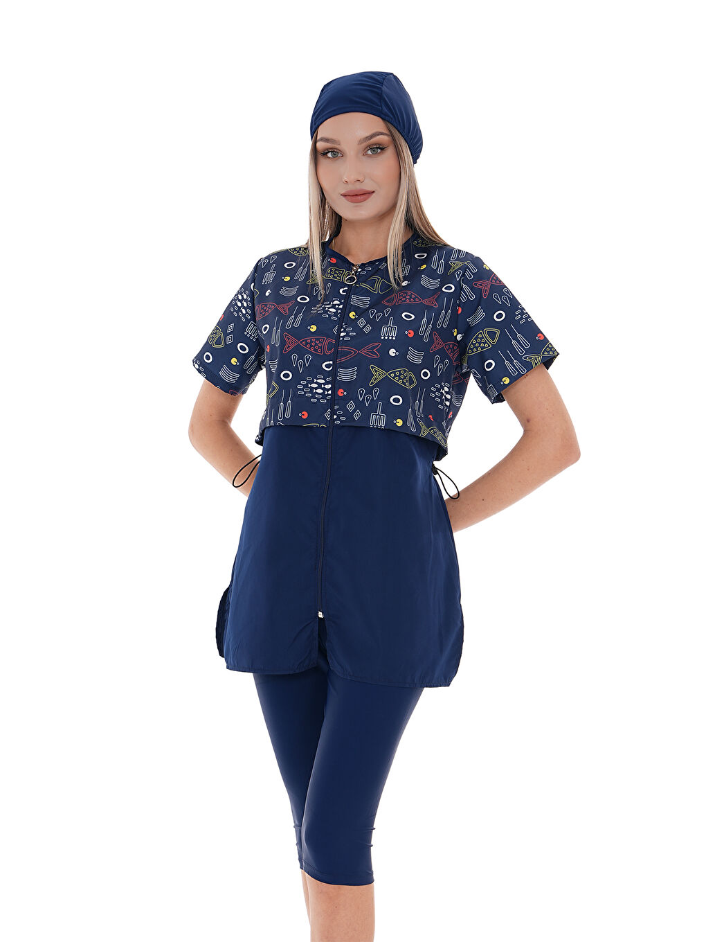 Lacivert Yarı Kapalı Tesettür Mayo 2508 Suna Balık-2