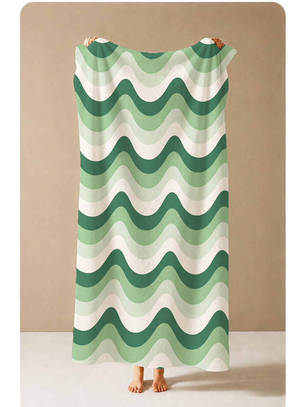 Retro Yeşil Mint Dalgalı Çizgili Modern Desenli 70x150 Plaj Havlusu - Pamuklu Banyo Havlusu
