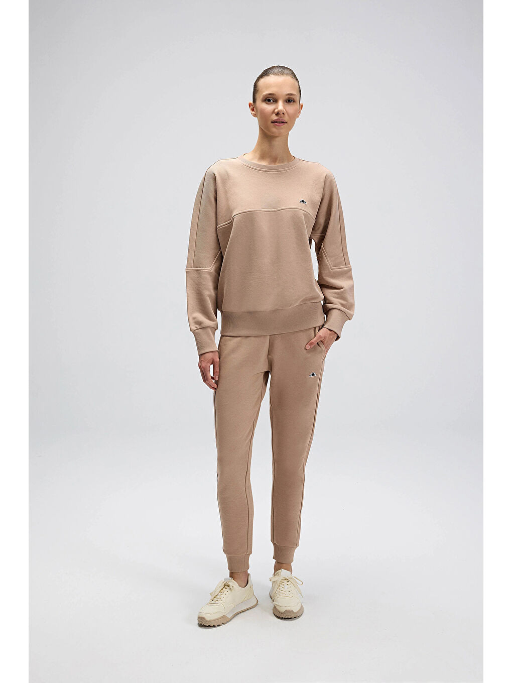 Bej Logolu Pamuklu Regular Fit Bisiklet Yaka Kadın Sweat EF567-BG-1