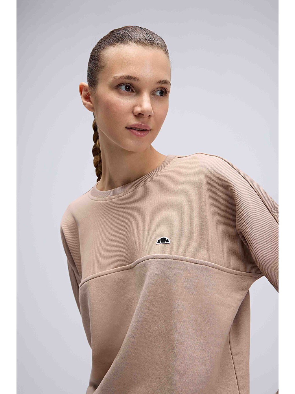 Bej Logolu Pamuklu Regular Fit Bisiklet Yaka Kadın Sweat EF567-BG-2