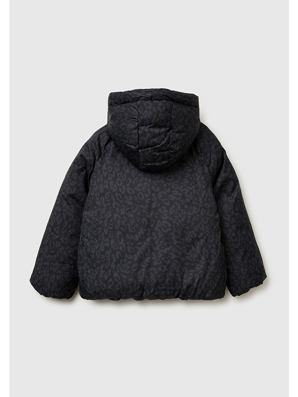 Kız Çocuk Siyah Desenli Fermuarlı  Astarlı Kapüşonlu Dolgulu Mont-1