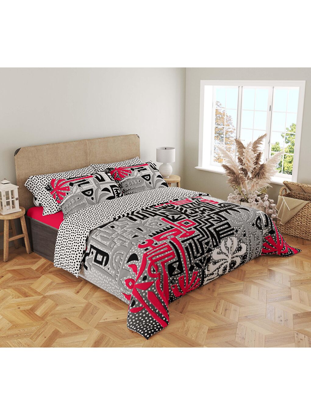 Karışık Baskılı,Desenli Çift Kişilik Nevresim Takımı (ÇARŞAFSIZ) 200x220 cm