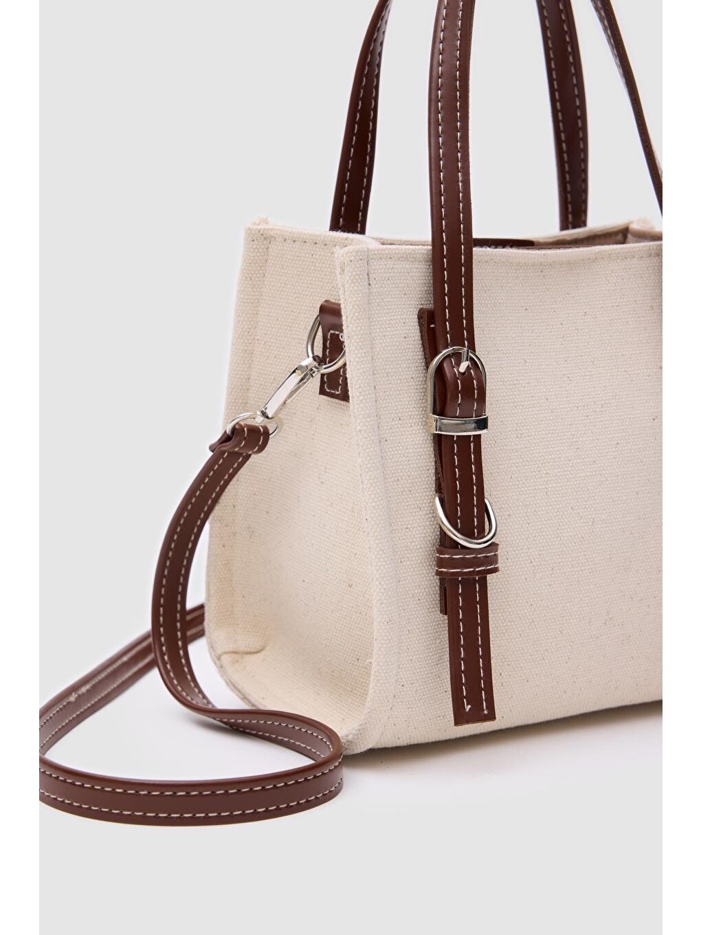 Ekru Luxe Garnili Kemer Detaylı El Ve Çapraz Çanta Krem-6