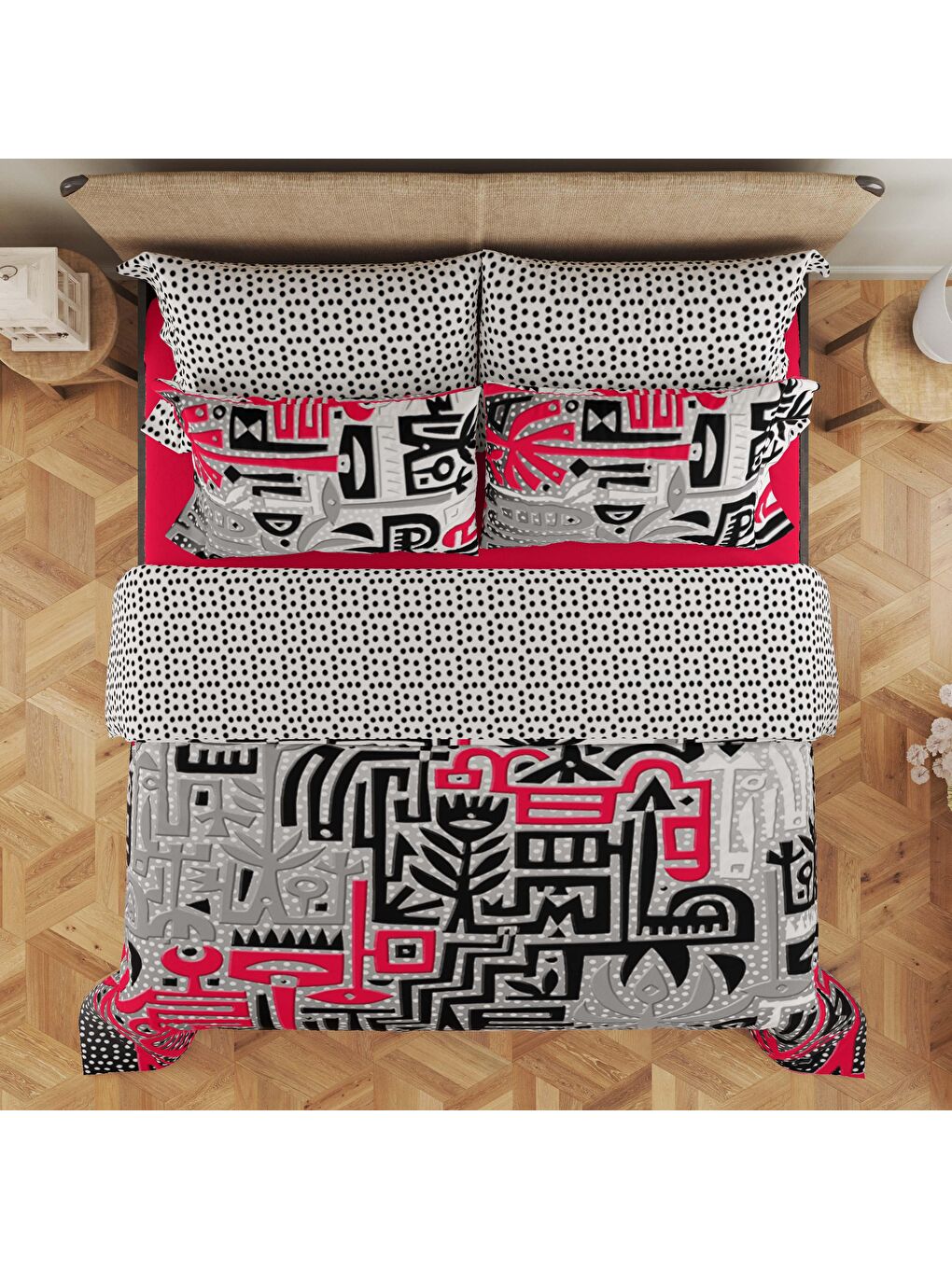 Karışık Baskılı,Desenli Çift Kişilik Nevresim Takımı (ÇARŞAFSIZ) 200x220 cm-1