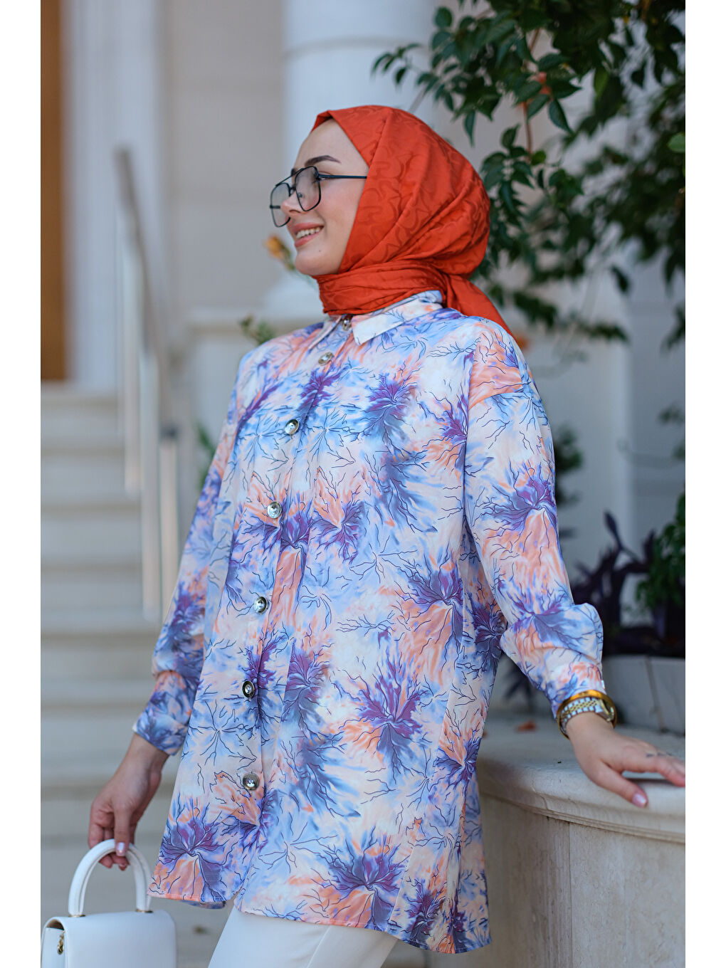 Dijital Baskılı Gömlek Lila