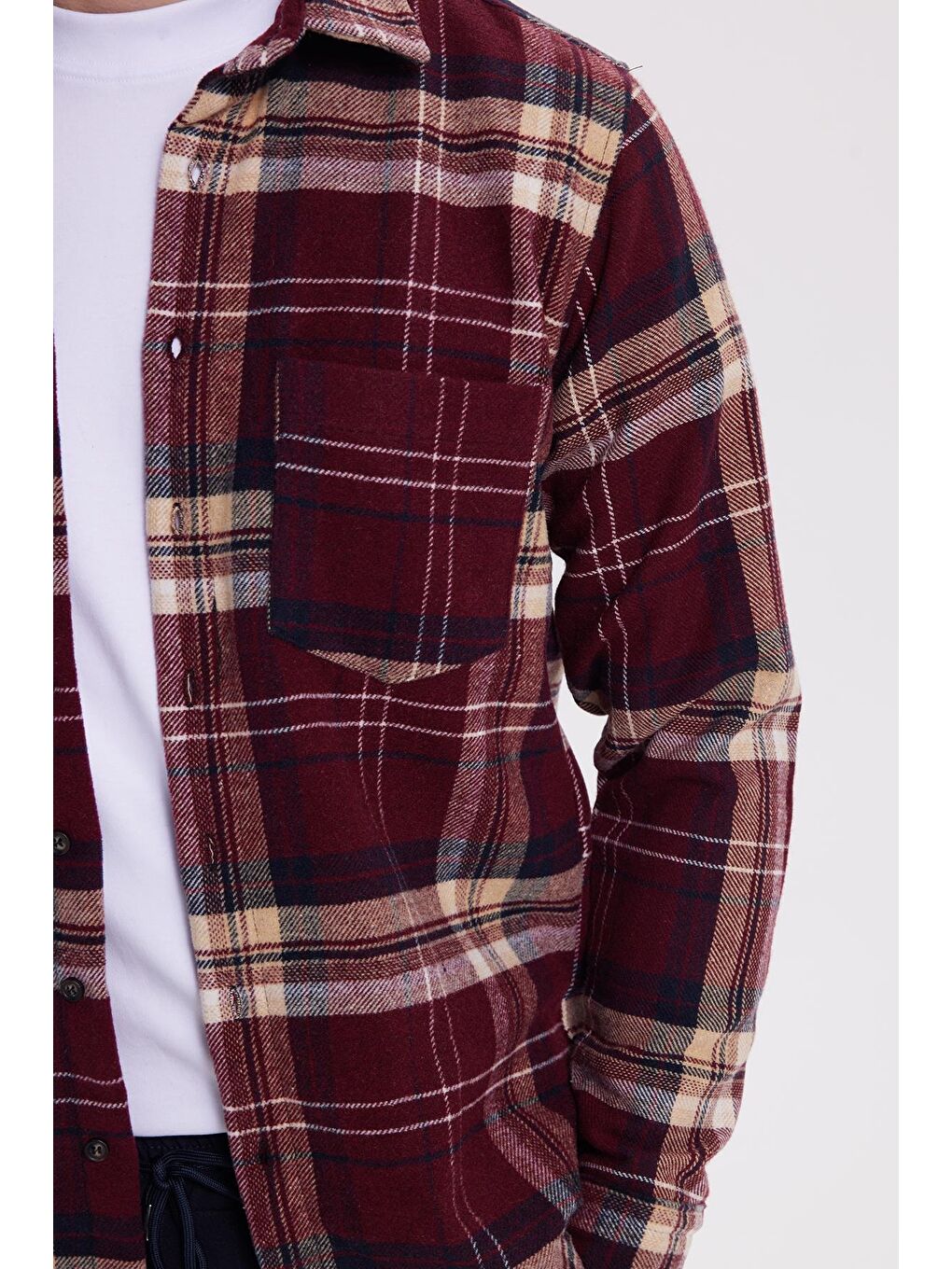Bordo Erkek Regular Fit Rahat Kesim Kışlık Kareli Oduncu Gömlek-2