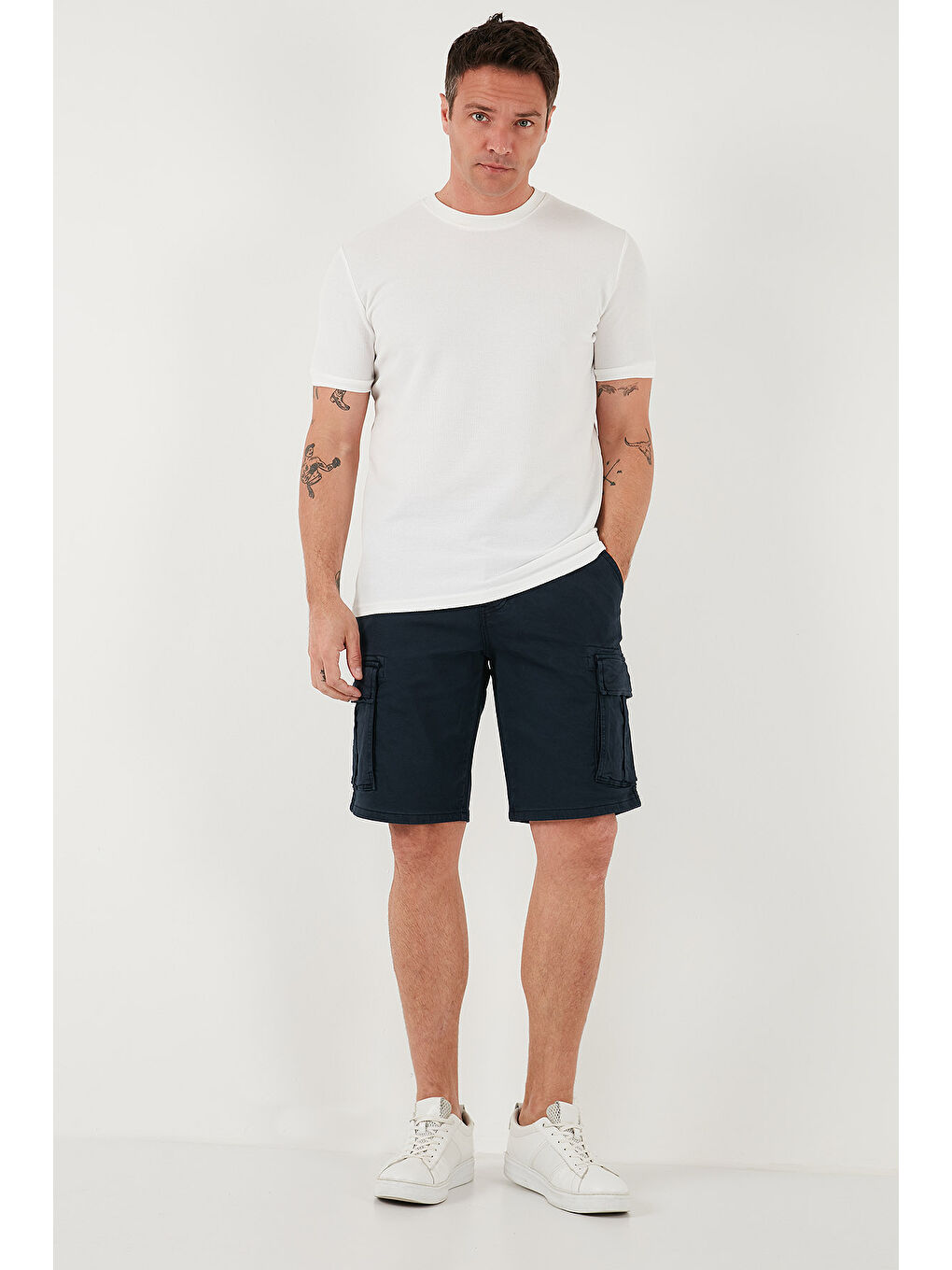 Ekru Pamuklu Bisiklet Yaka Basic Erkek Tişört 5902387-3