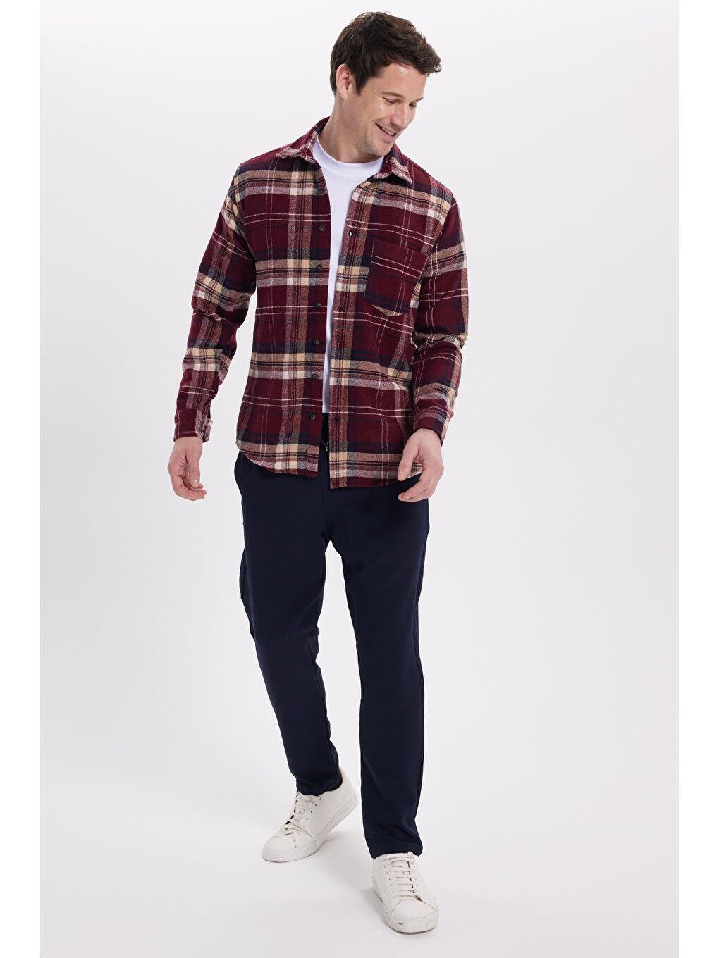 Bordo Erkek Regular Fit Rahat Kesim Kışlık Kareli Oduncu Gömlek-3