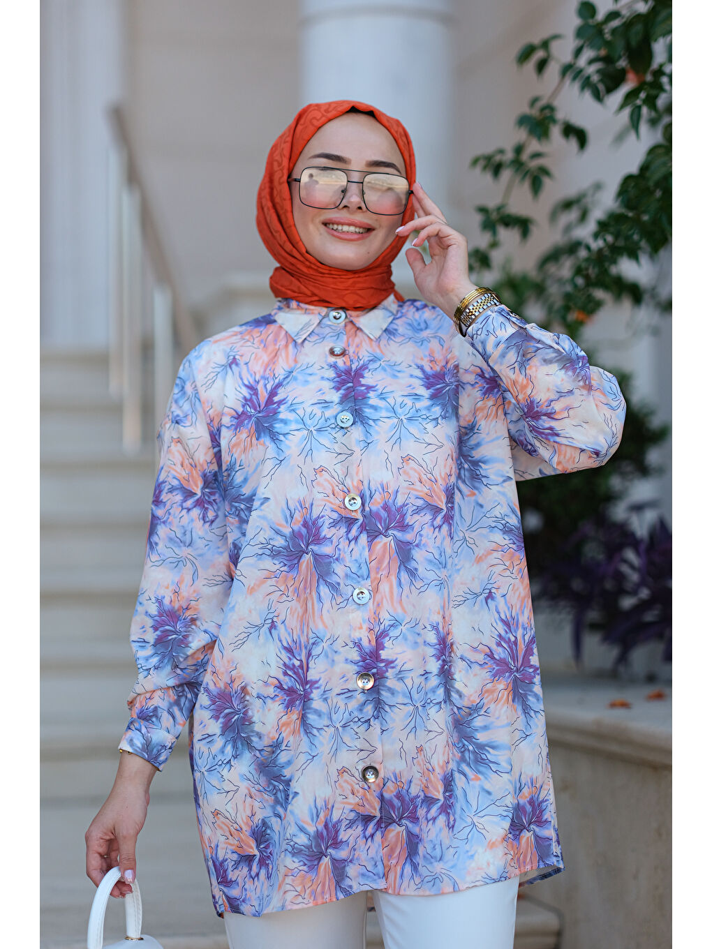 Dijital Baskılı Gömlek Lila-1