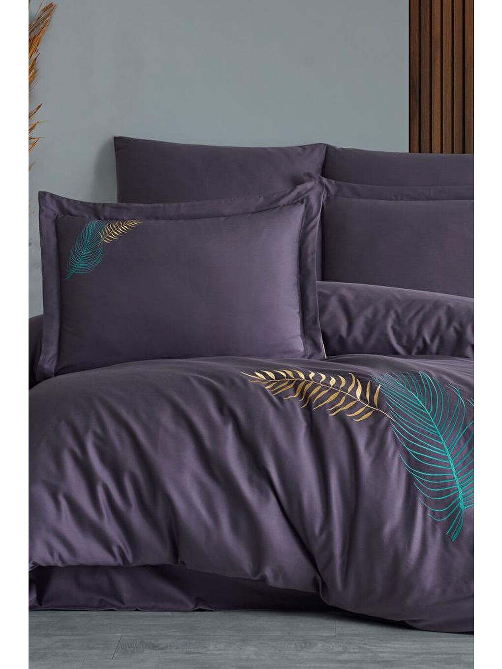 Talia Nakışlı %100 Pamuk Saten Çift Kişilik Nevresim Takımı Mor