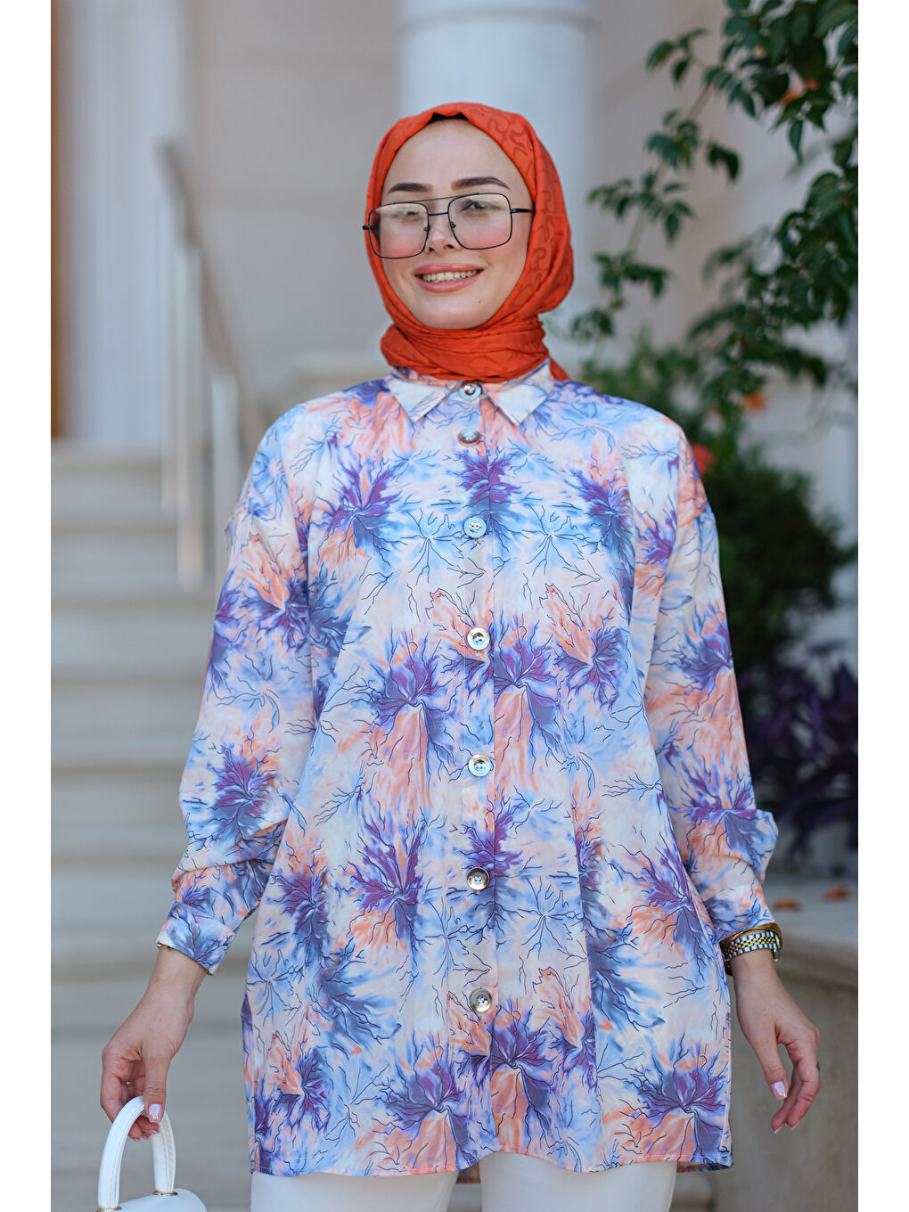 Dijital Baskılı Gömlek Lila-2