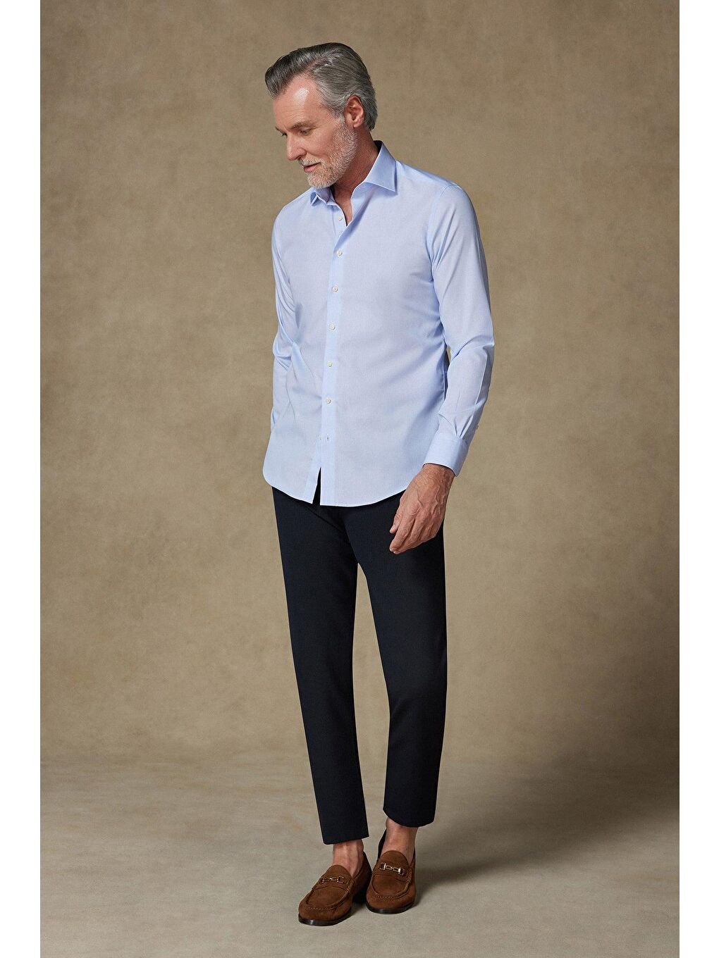 Donatello Non Iron Poplin Pamuklu Slim Fit Açık Mavi Klasik Yaka Erkek Çizgili %100 Pamuk Gömlek-2