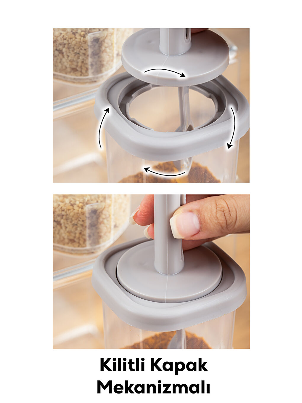 Kahverengi 4362 Kaydırmalı Kaşıklı Baharatlık Seti 6'lı Şeffaf - Cappucino-2