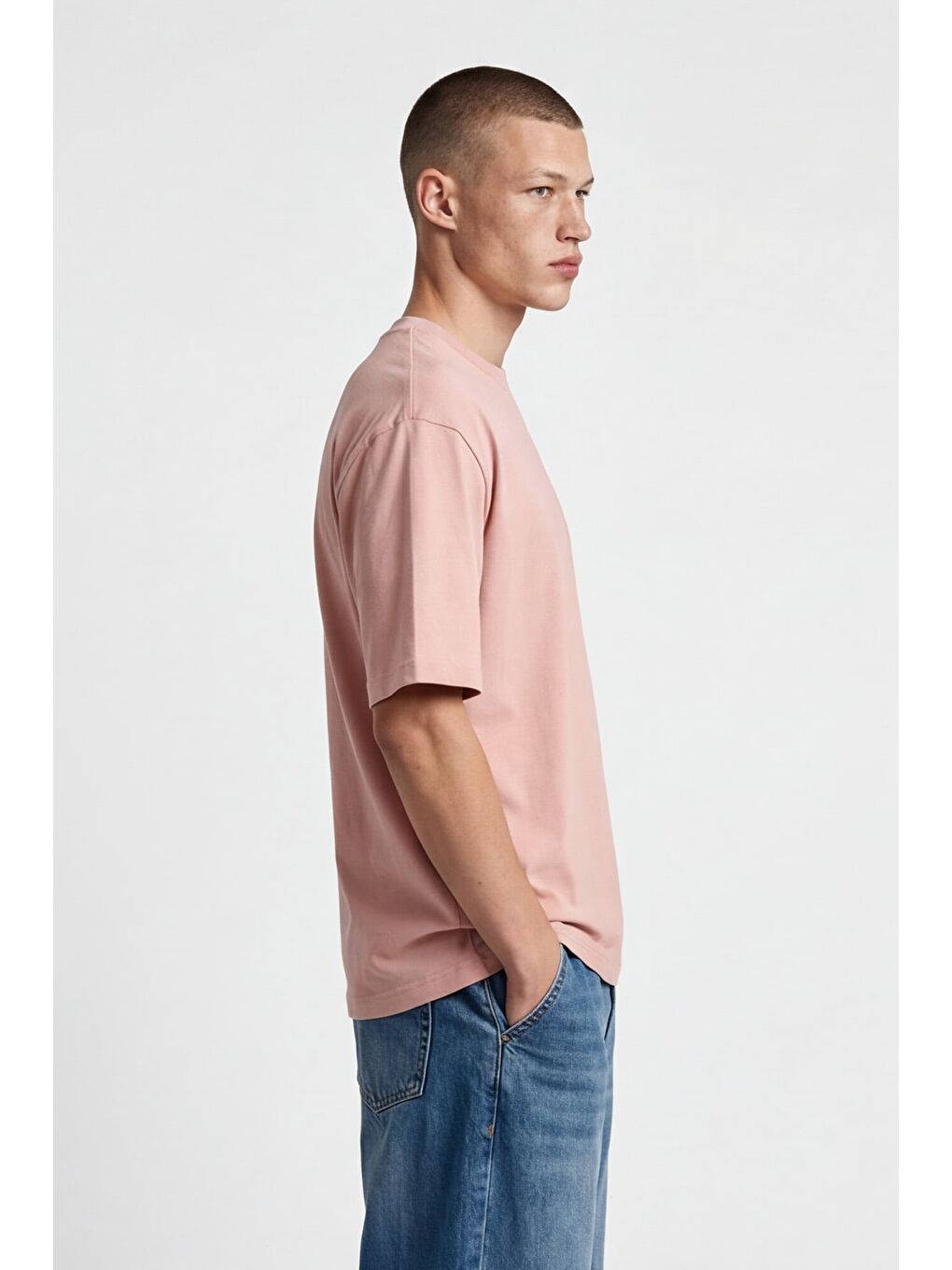Pembe Giotelli Erkek Pudra Geniş Kesim Oversize Fit Kısa Kollu Bisiklet Yaka Tişört-2