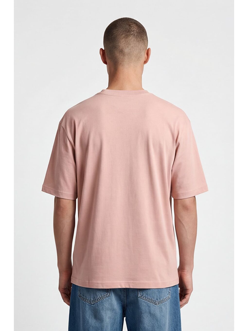 Pembe Giotelli Erkek Pudra Geniş Kesim Oversize Fit Kısa Kollu Bisiklet Yaka Tişört-3