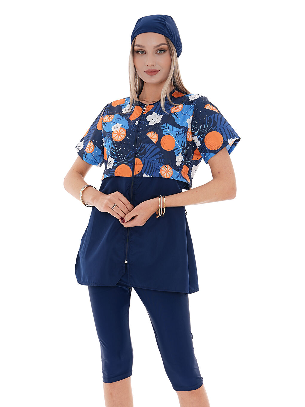 Lacivert Yarı Kapalı Tesettür Mayo 2508 Suna Portakal