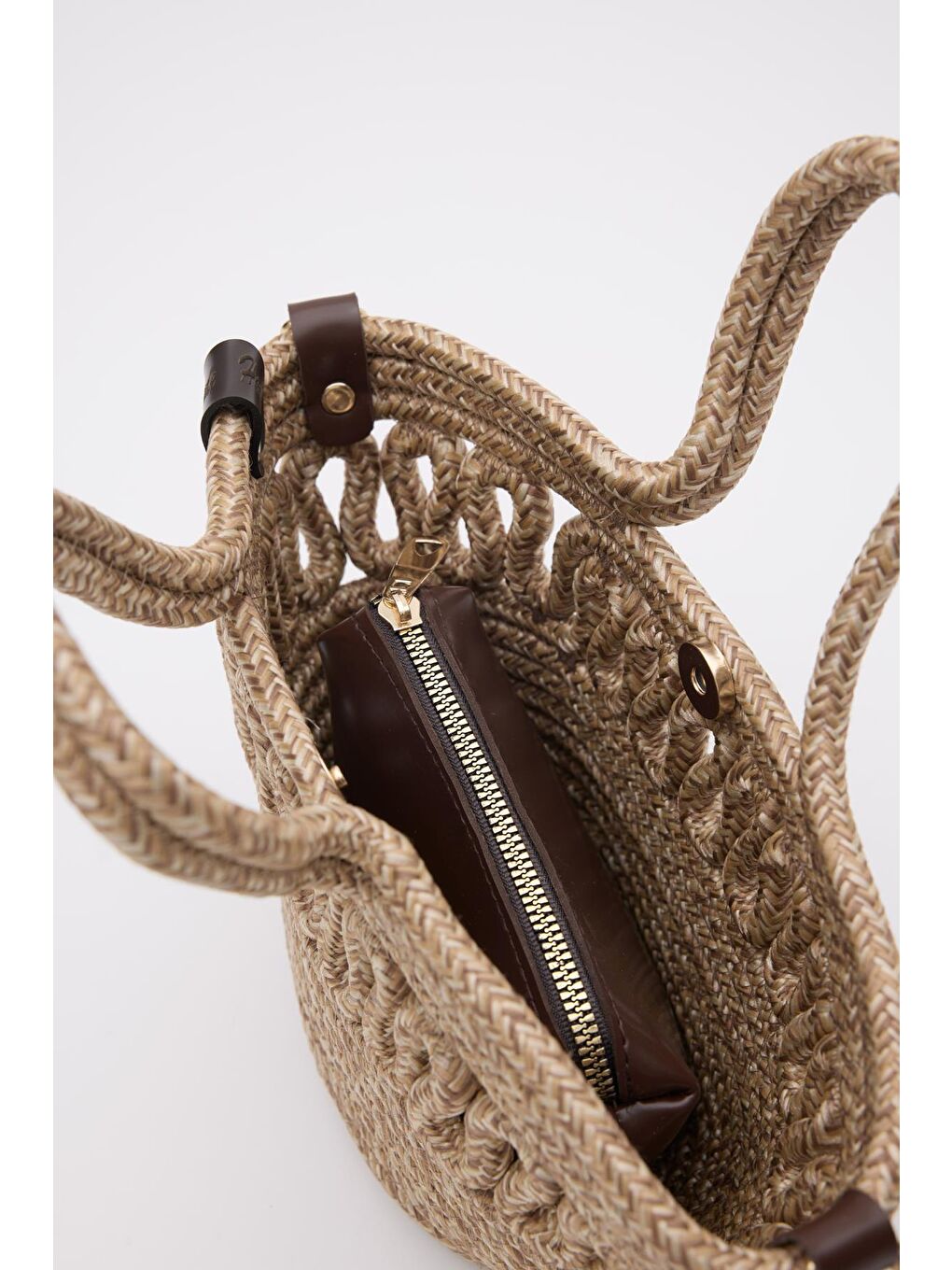Bej Ortega Handmade Mini Hasır Çapraz Çanta Vizon-7