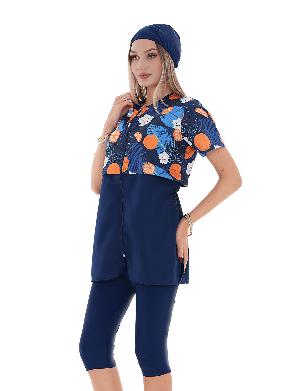 Lacivert Yarı Kapalı Tesettür Mayo 2508 Suna Portakal-1