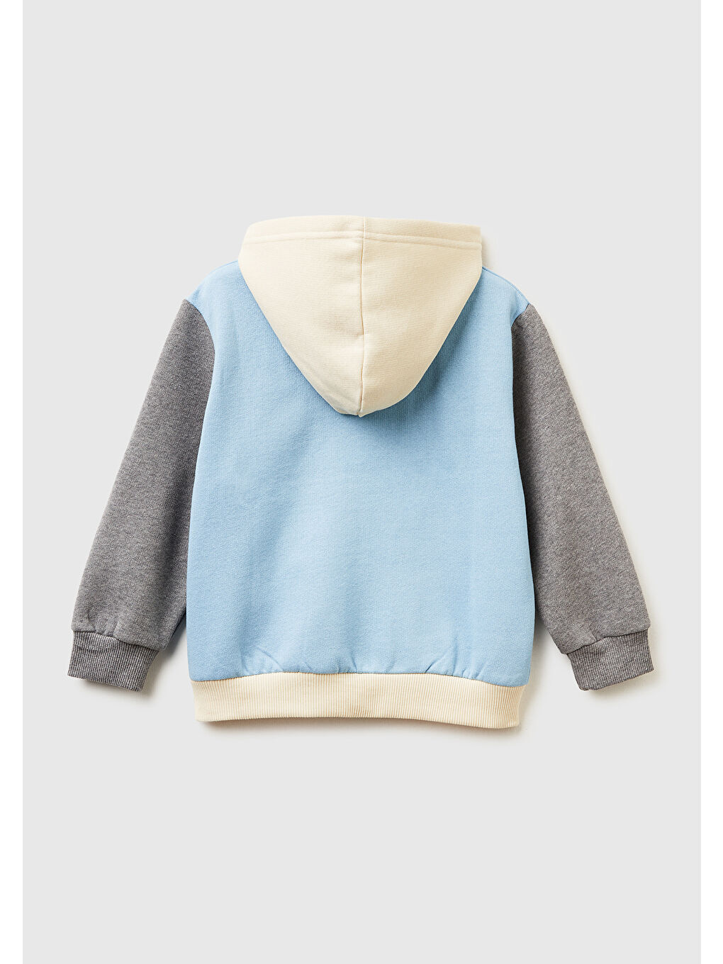 Erkek Çocuk Mavi-Krem Önü Logo Baskılı Fermuarlı Regular Fit Kapüşonlu Sweatshirt-1