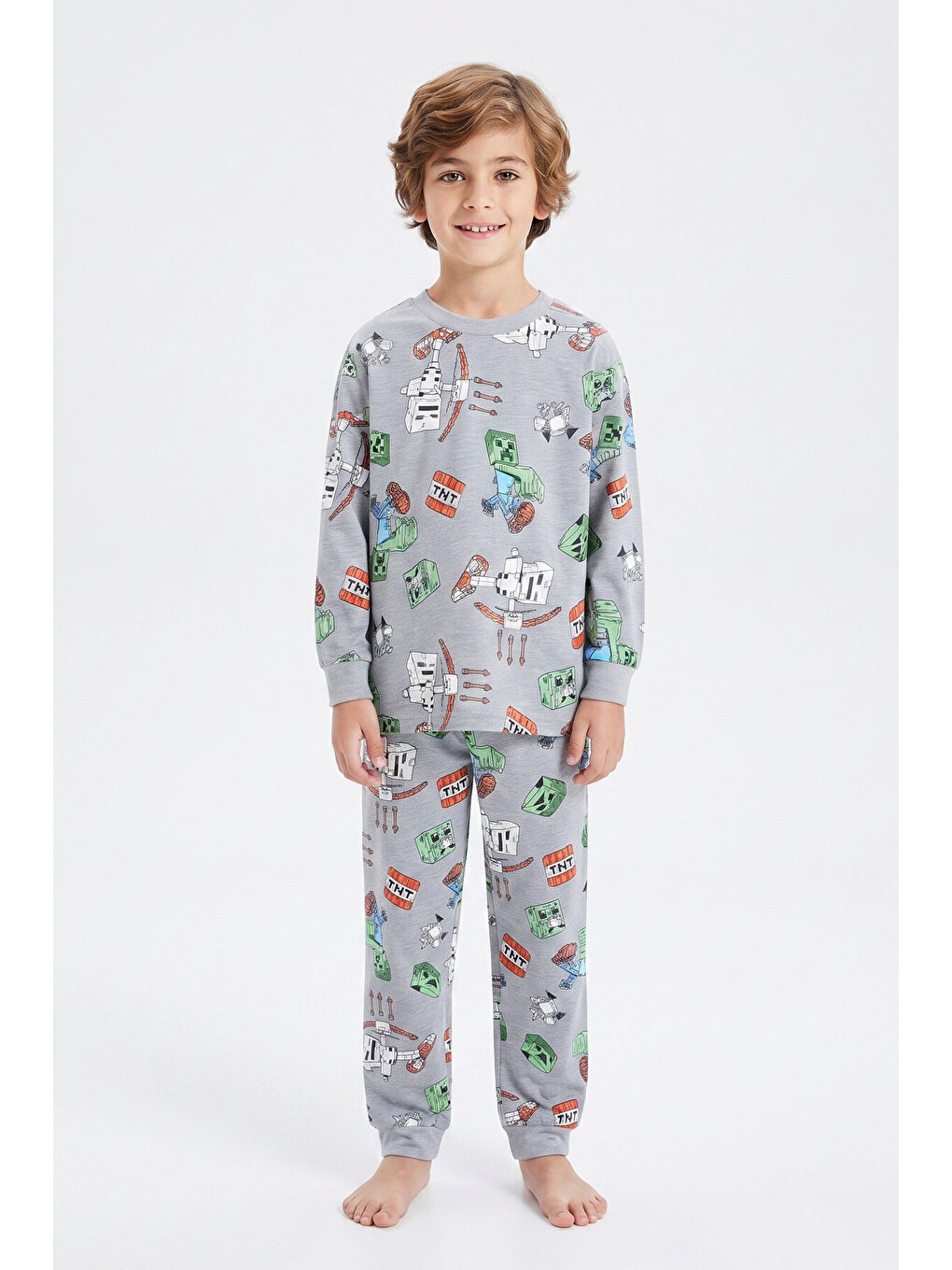 Gri Erkek Çocuk %100 Pamuk Pijama Takımı 3-13 Yaş 12734ıs-2