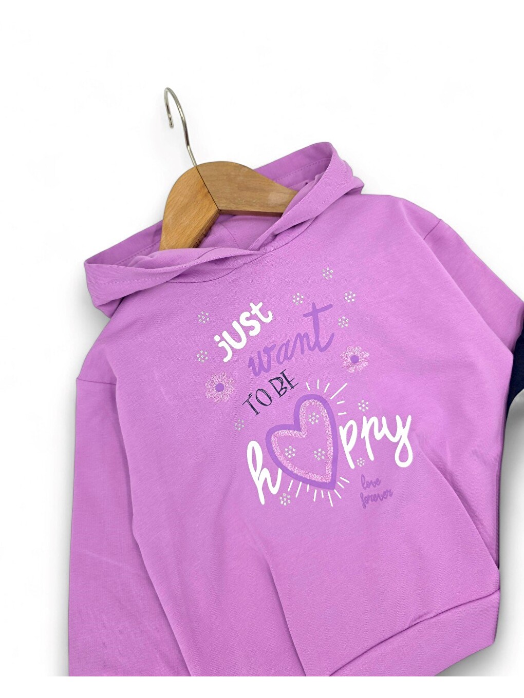 Mor Kız Çocuk İspanyol Paça Taytlı Kapüşonlu Sweatshirtlü Mevsimlik Alt Üst Takım-3