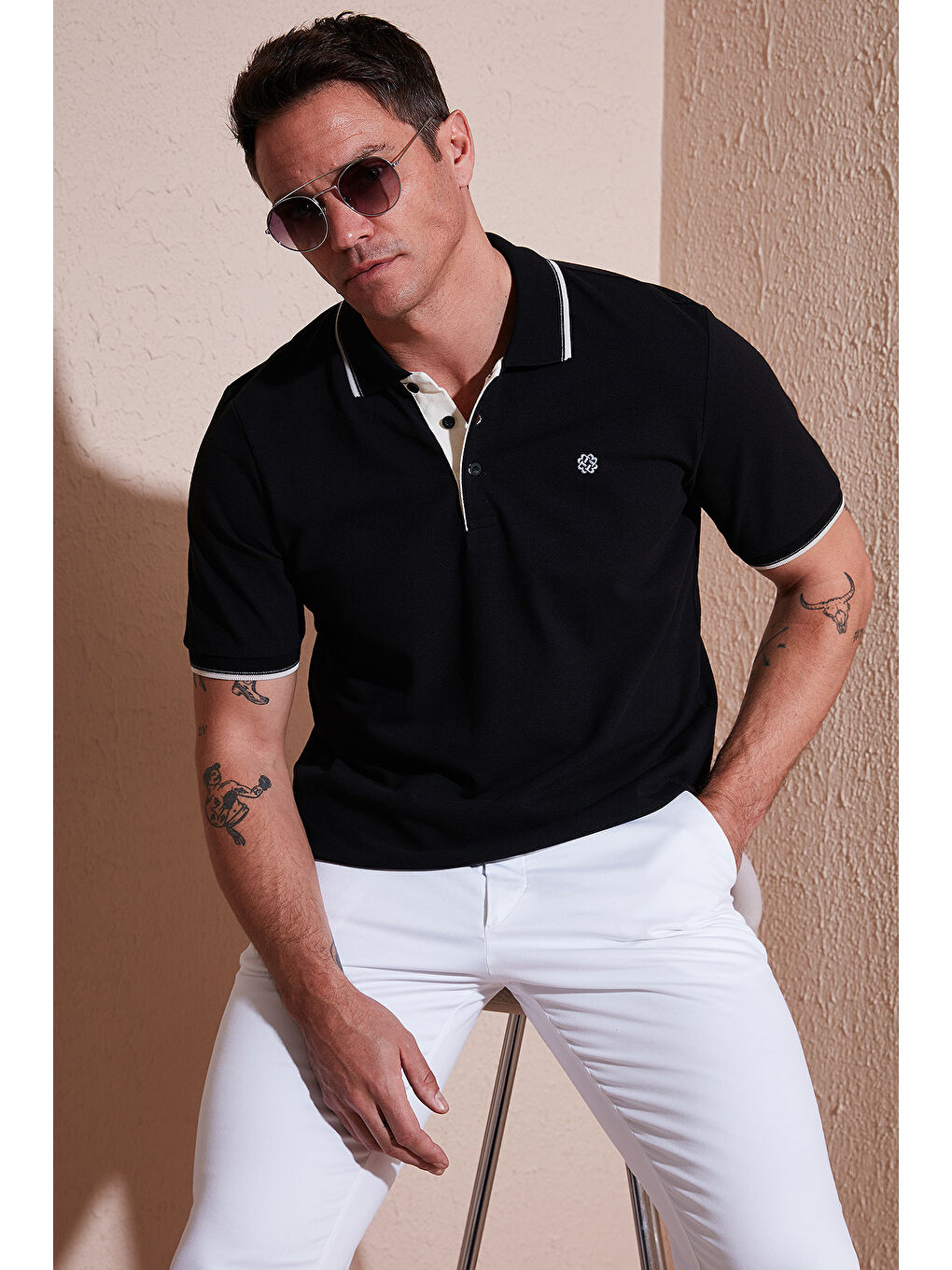 Siyah %100 Pamuk Düğmeli Slim Fit Erkek Polo Yaka Tişört 5902118