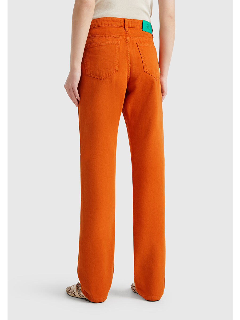 Kadın Turuncu %100 Pamuk Normal Bel Regular Fit Denim Pantolon-2