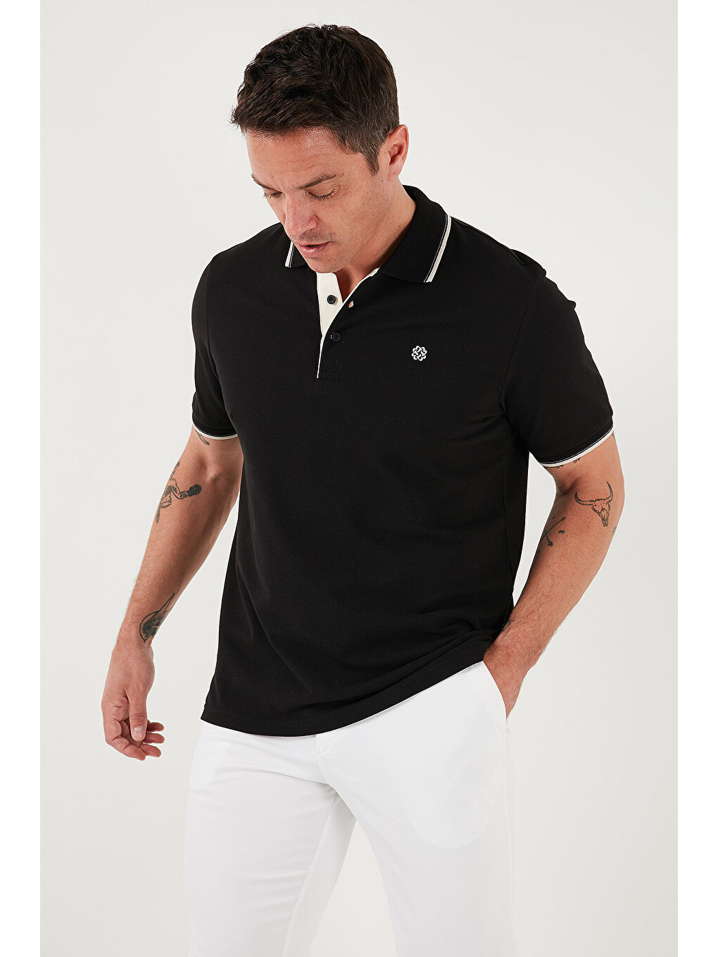 Siyah %100 Pamuk Düğmeli Slim Fit Erkek Polo Yaka Tişört 5902118-5