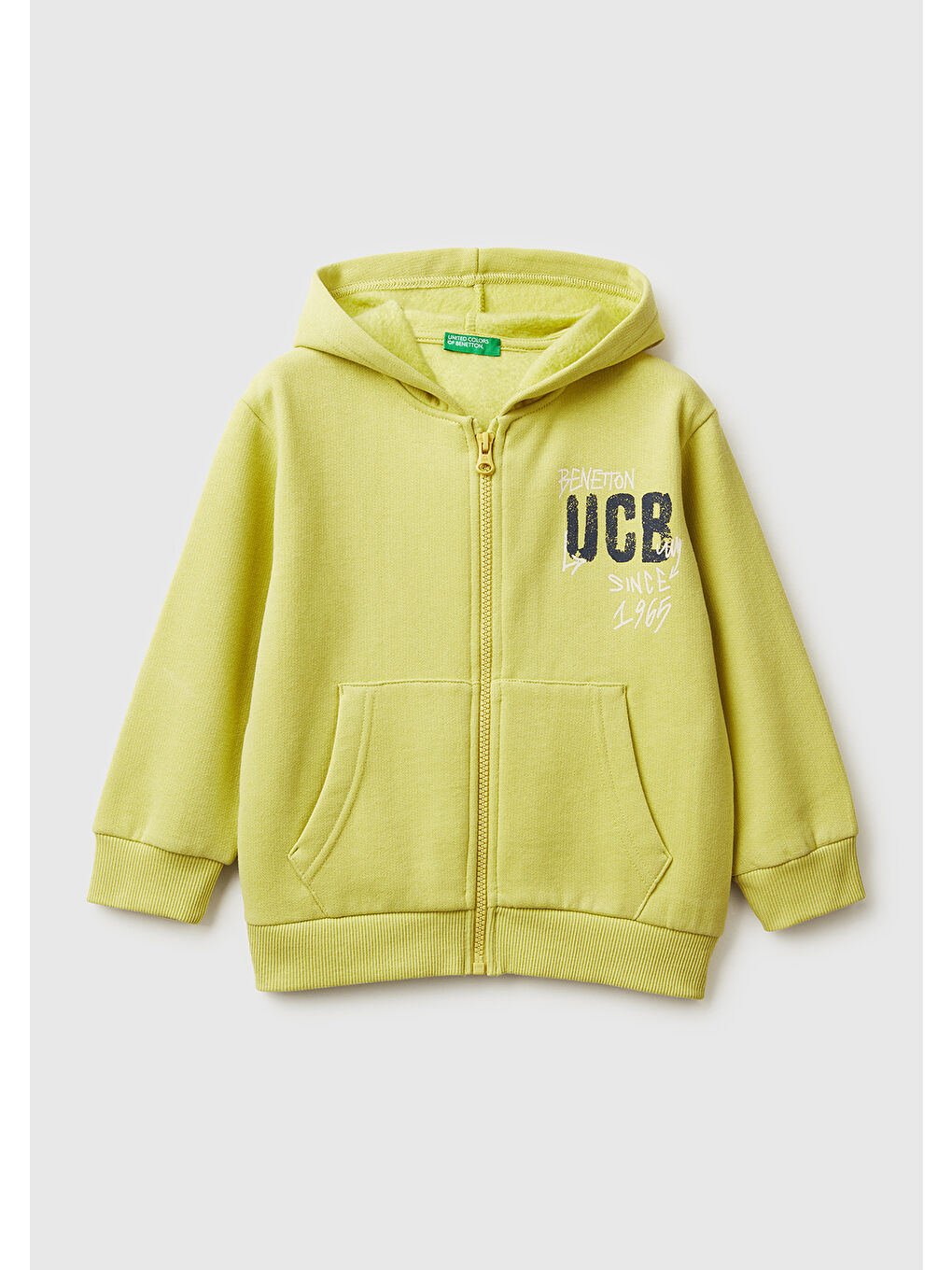 Sarı Erkek Çocuk Hardal Önü Logo Baskılı Fermuarlı Regular Fit Kapüşonlu Sweatshirt