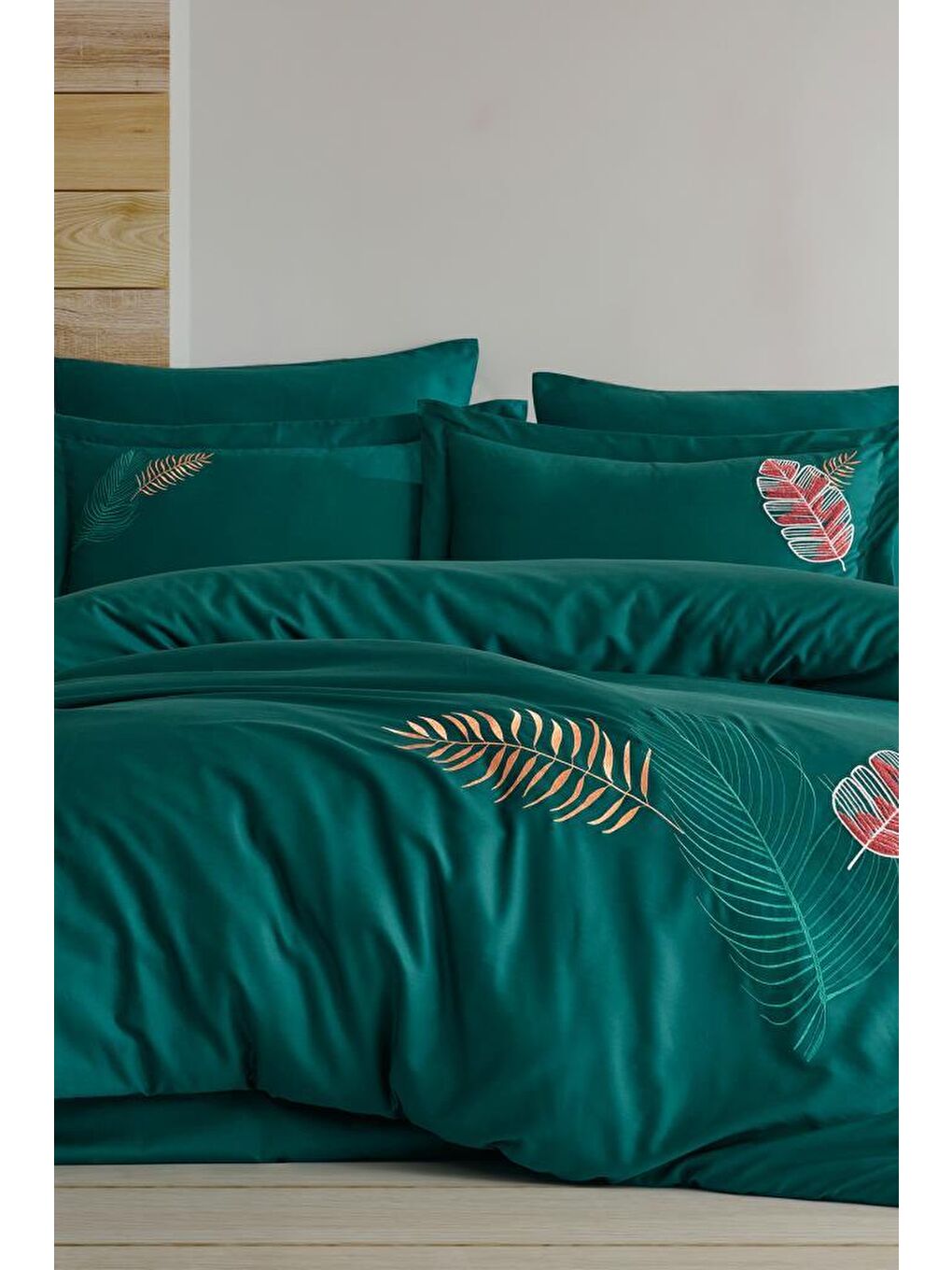 Talia Nakışlı %100 Pamuk Saten Çift Kişilik Nevresim Takımı Yeşil