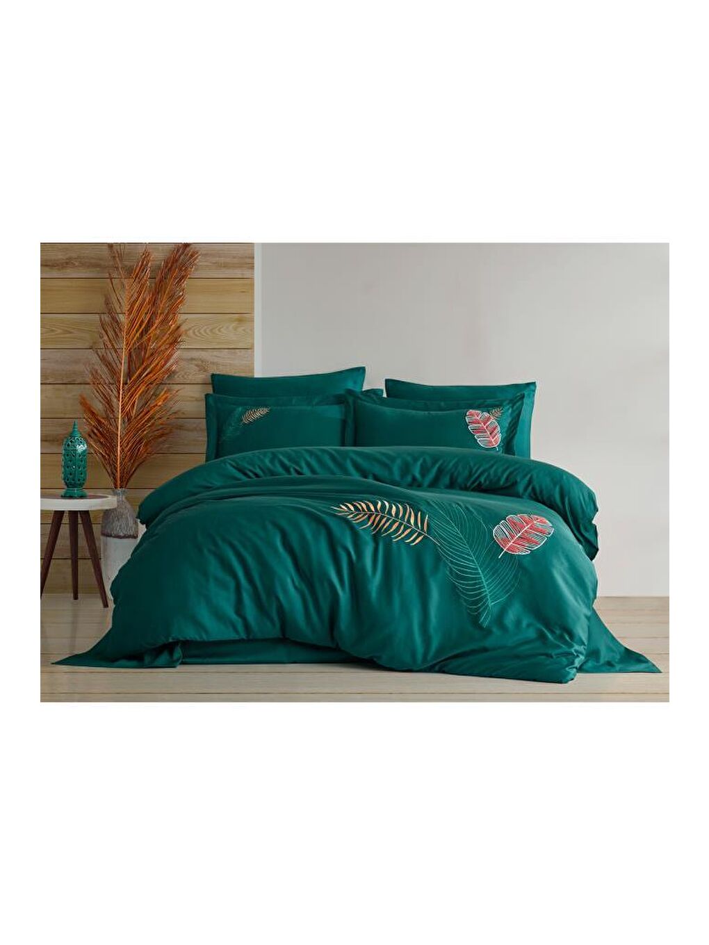 Talia Nakışlı %100 Pamuk Saten Çift Kişilik Nevresim Takımı Yeşil-1