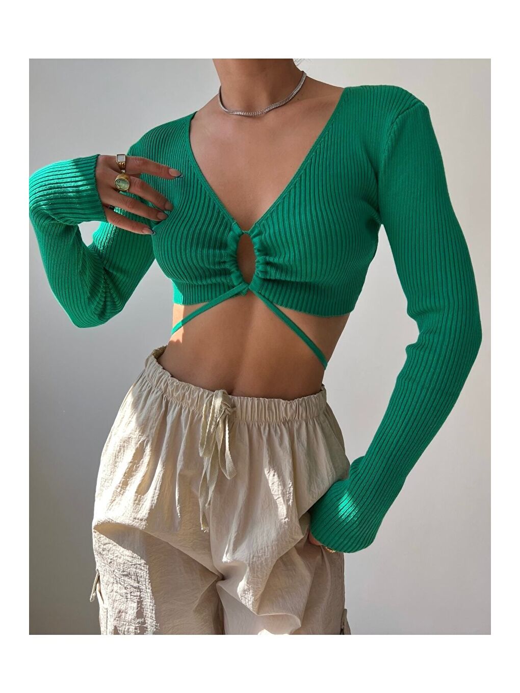 Mai Berta Yeşil Triko Crop-3