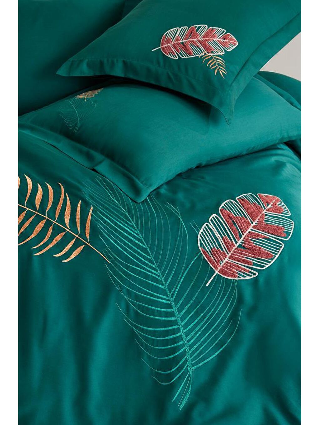 Talia Nakışlı %100 Pamuk Saten Çift Kişilik Nevresim Takımı Yeşil-2