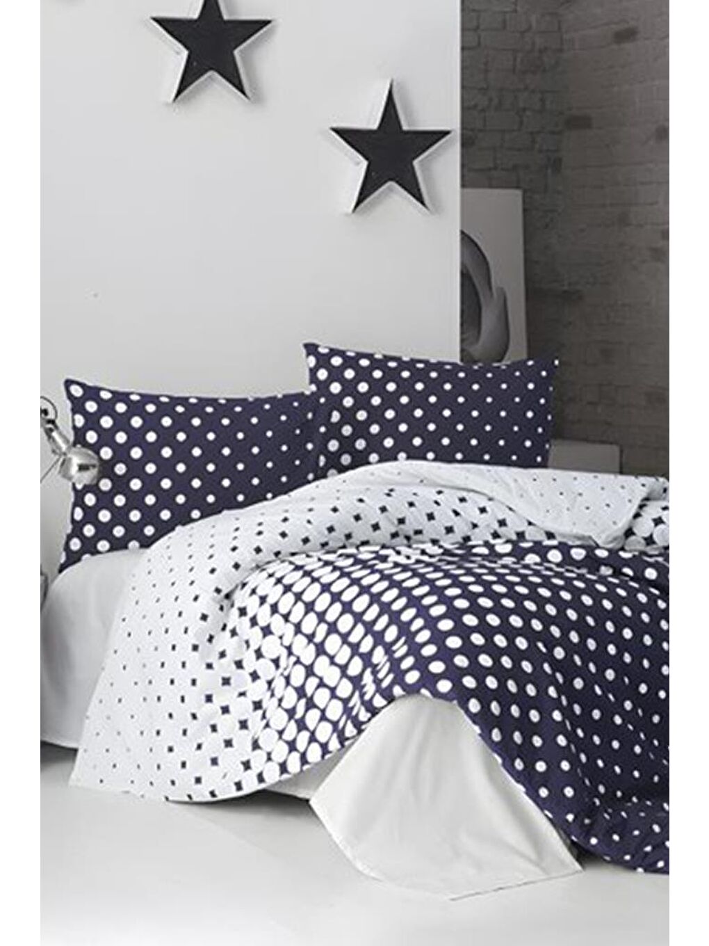 Puantiye %100 Pamuk Çift Kişilik Nevresim Takımı Lacivert