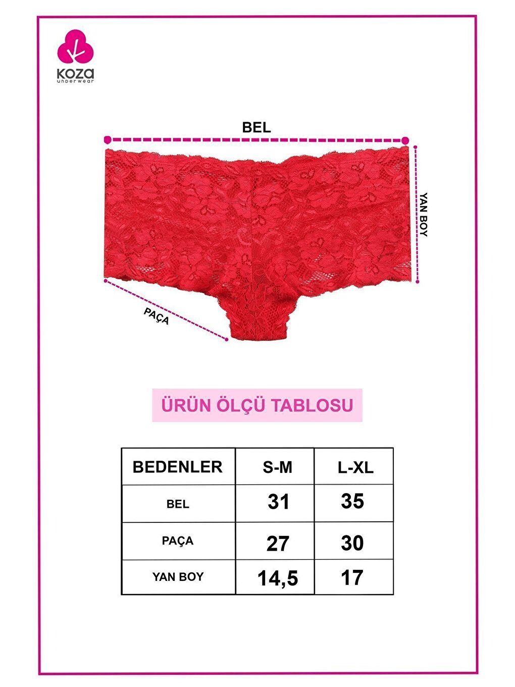 Koza İç Giyim Lila Kadın 3'lü Dantelli Şort Boxer Külot - 3
