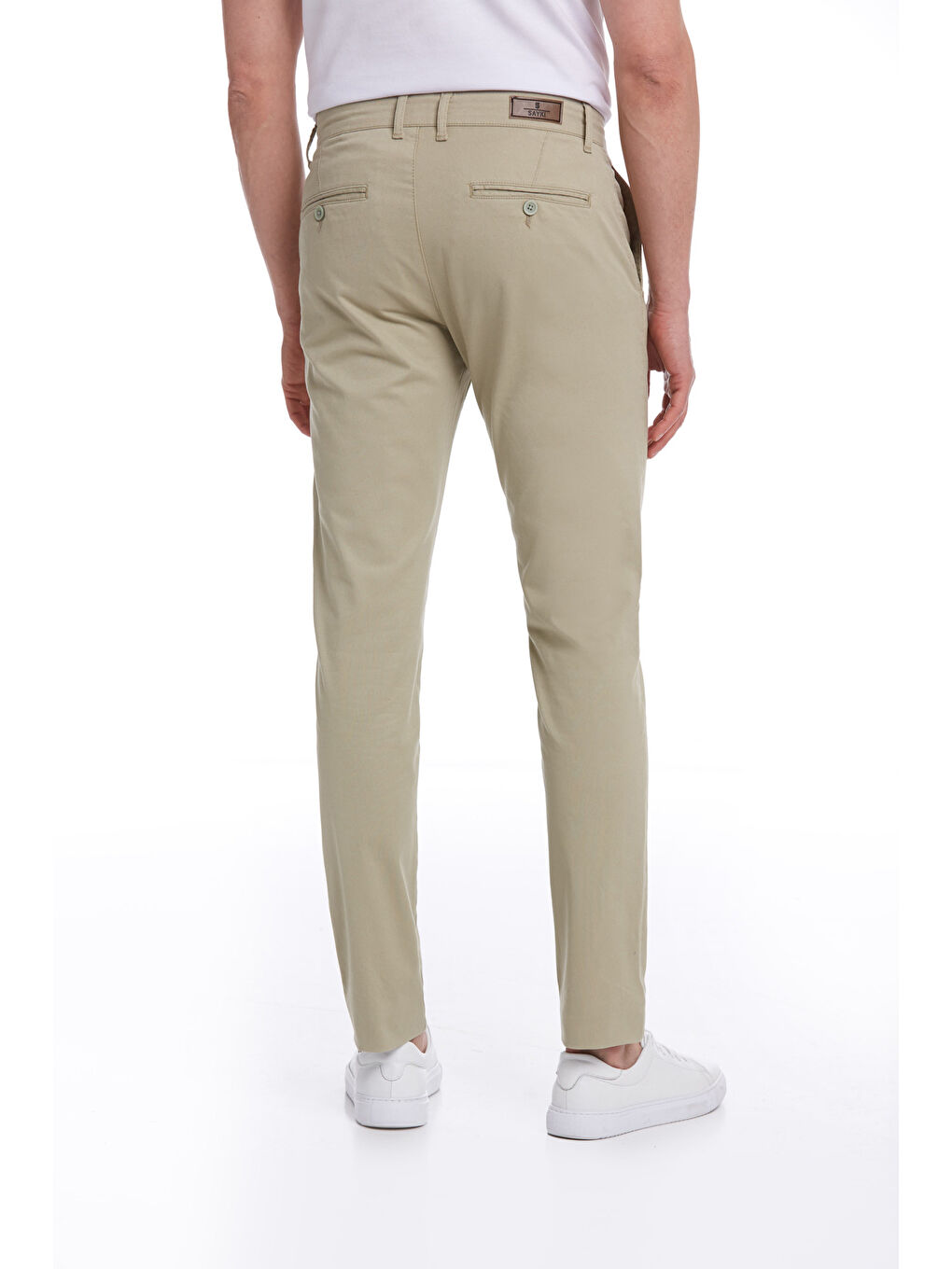 Yeşil Krem Dinamik Fit Düz Pamuklu Yandan Cep Kanvas Pantolon-1