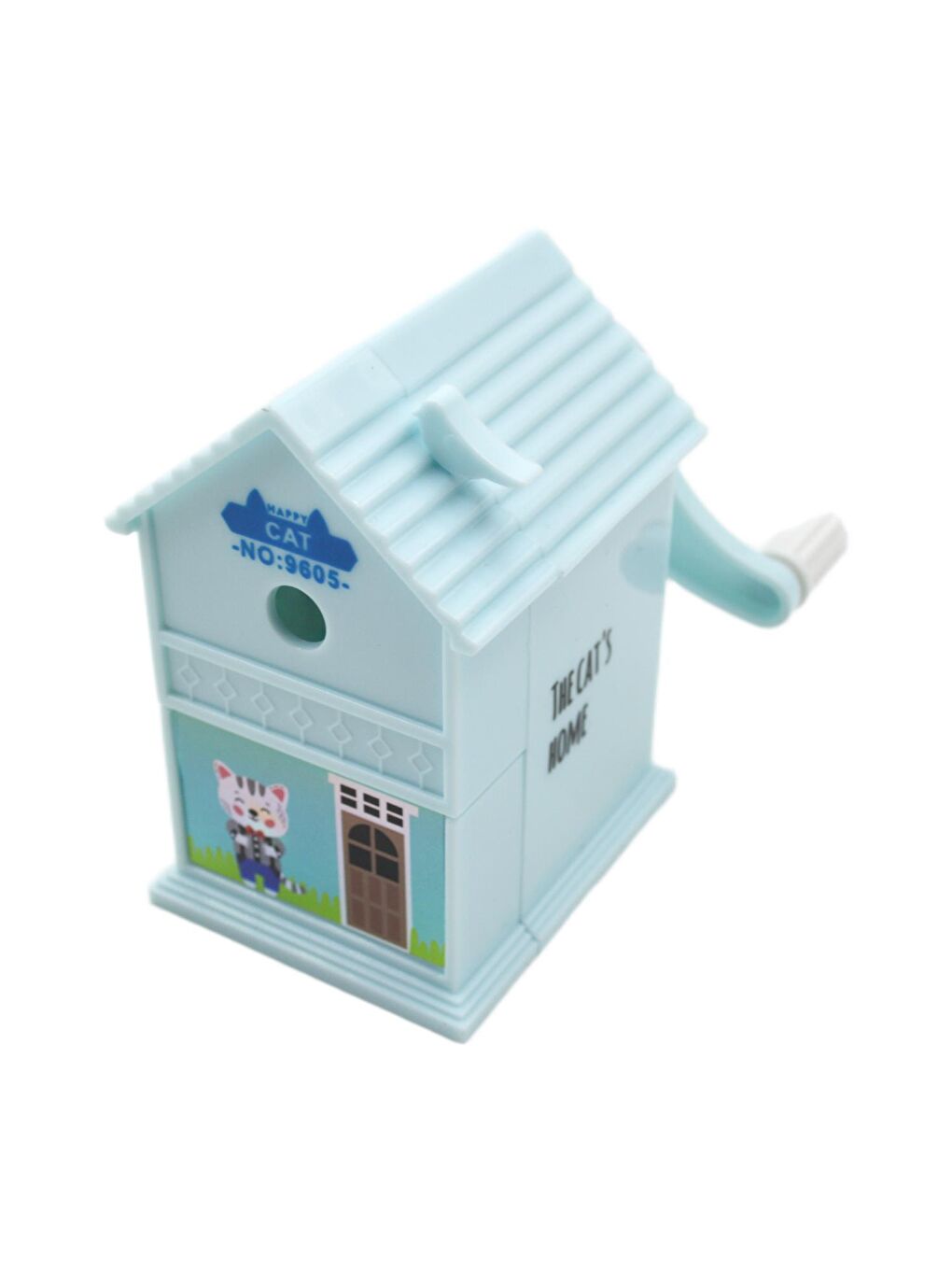 Dream Cabin Ev Şekilli Masaüstü Kollu Kalemtıraş Mavi Kedi 9605