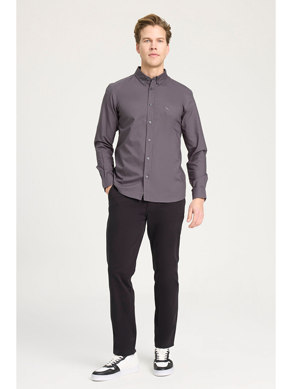 Regular Fit Normal Kesim %100 Pamuk Antrasit Gömlek-2