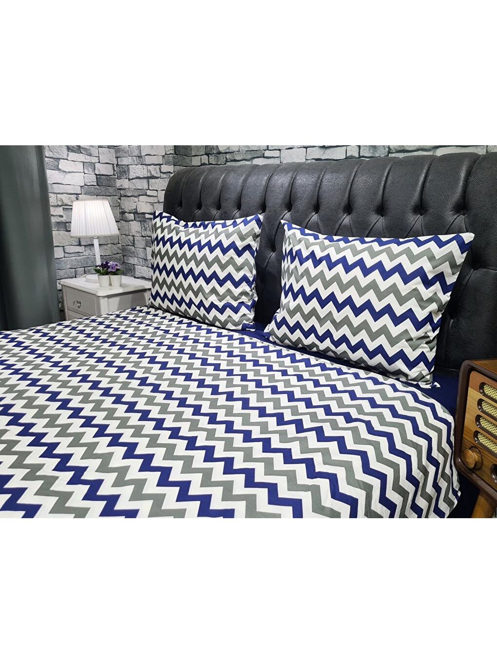 Zigzag Çift Kişilik Nevresim Takımı Lacivert-1