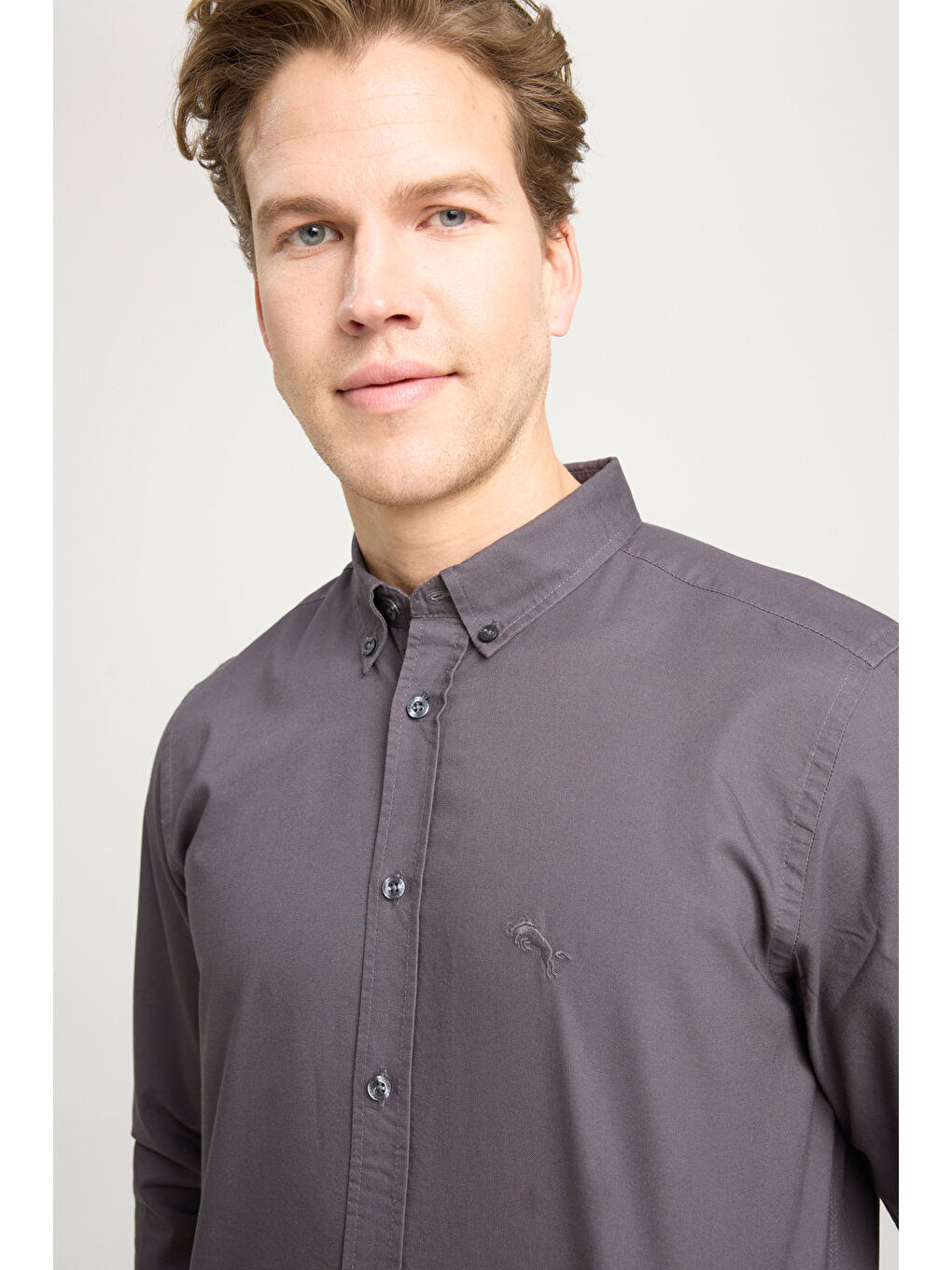 Regular Fit Normal Kesim %100 Pamuk Antrasit Gömlek-3