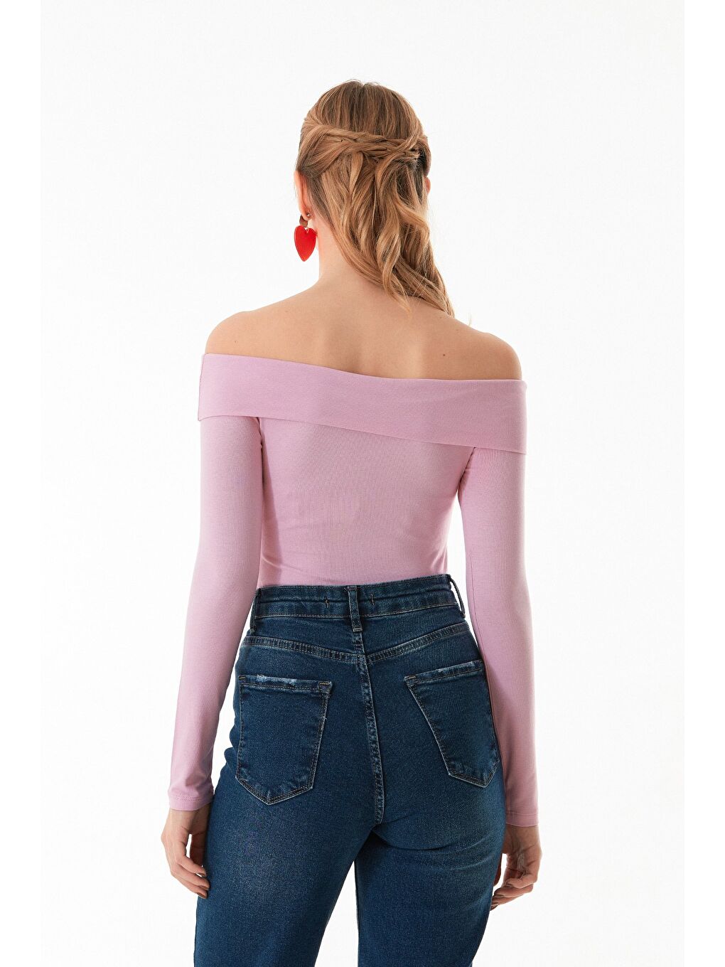 Pembe Basic Madonna Yaka Bluz-2