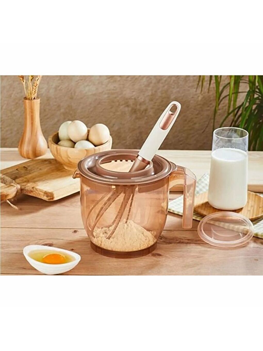Kahverengi VP-023 2200ml Kumsal Kapaklı Çırpma Mikser Kabı-1