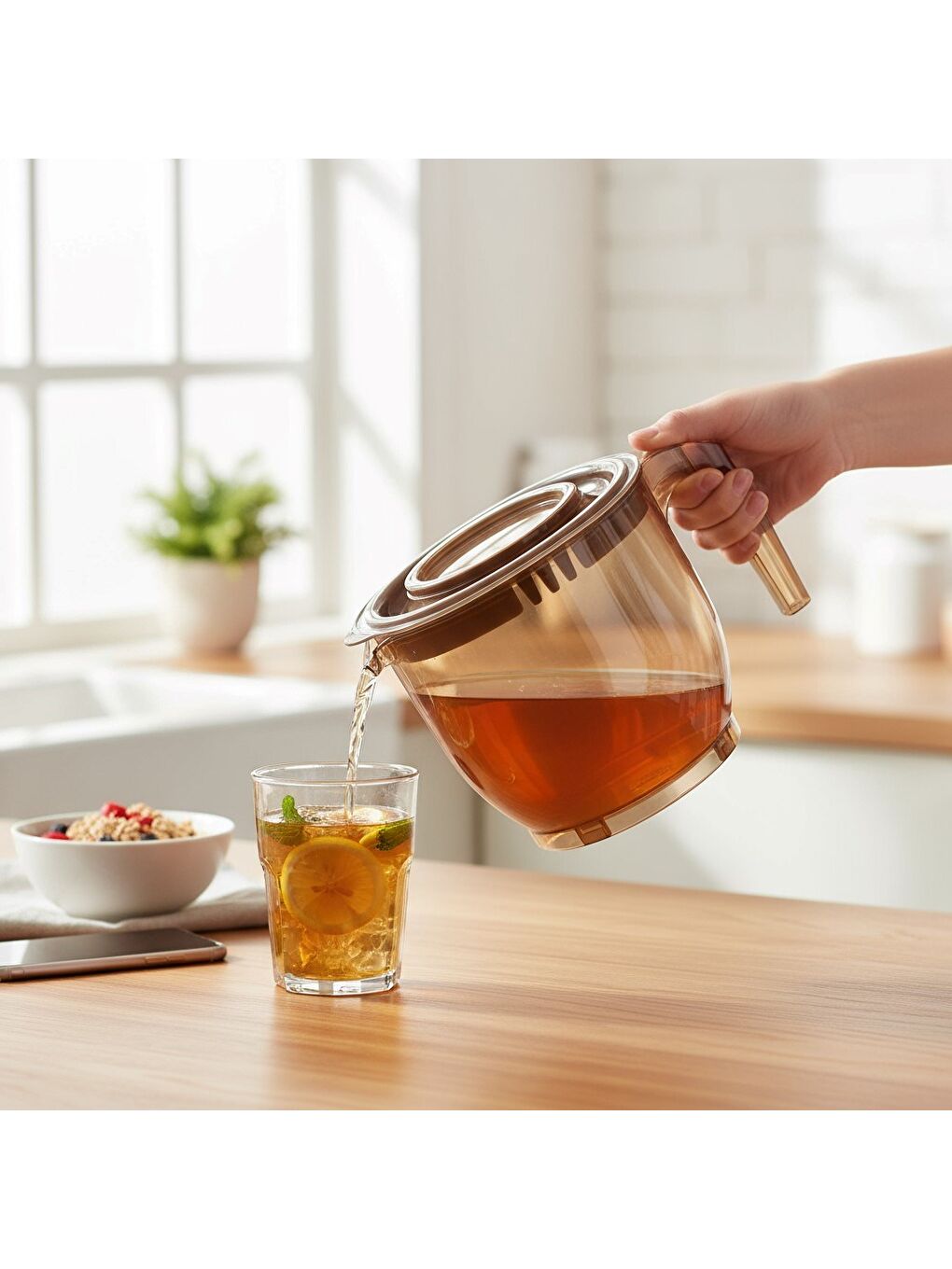 Kahverengi VP-023 2200ml Kumsal Kapaklı Çırpma Mikser Kabı-3