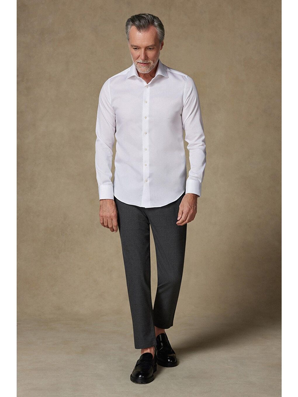 Donatello Non Iron Armür Pamuklu Slim Fit Beyaz Klasik Yaka Erkek Düz %100 Pamuk Gömlek-2