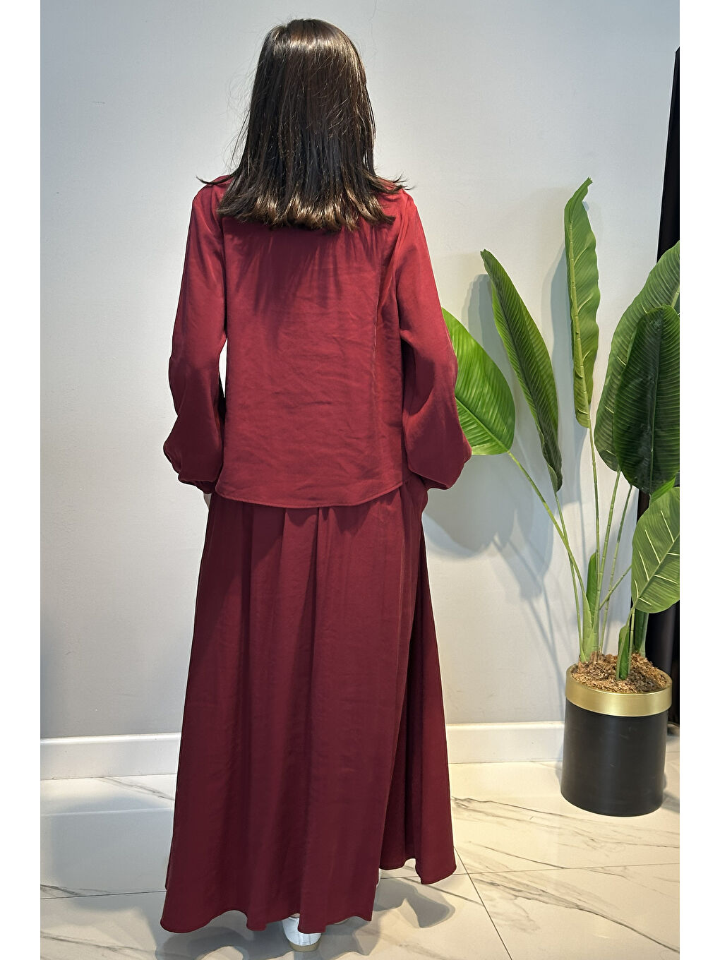 Kristal işlemeli Etekli Modal Takım 918 Bordo-4