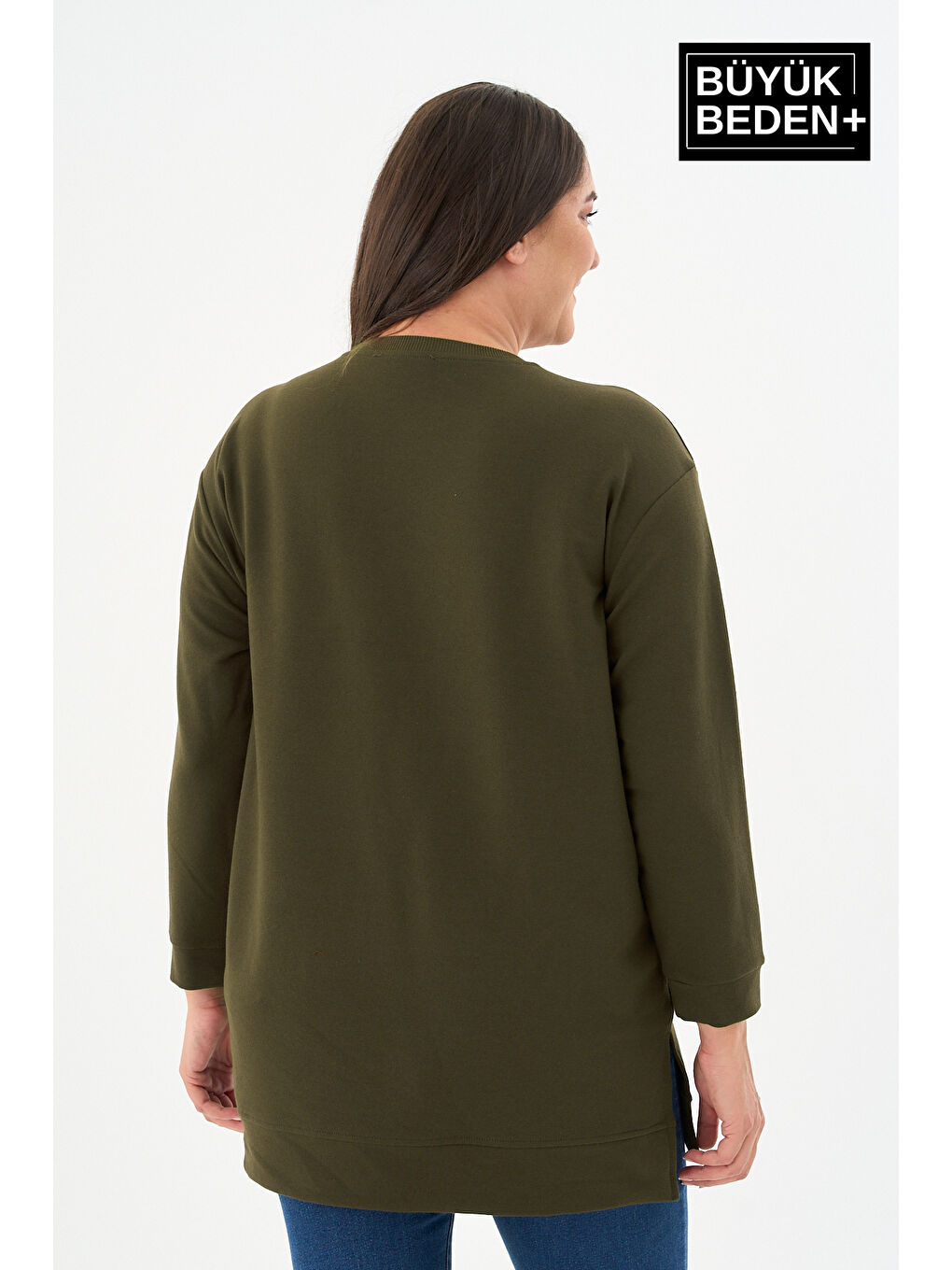 Haki Kadın Tunik Büyük Beden Capri Island Baskılı ince Sweatshırt SPR26BTK990-1-2