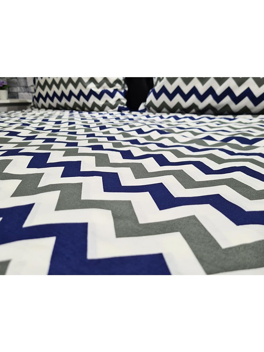 Zigzag Çift Kişilik Nevresim Takımı Lacivert-4