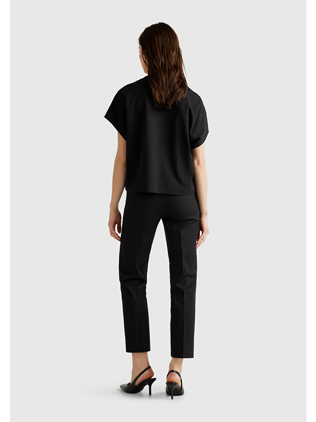 Kadın Siyah %100 Pamuk Kimono Kollu Bisiklet Yaka T-Shirt-2