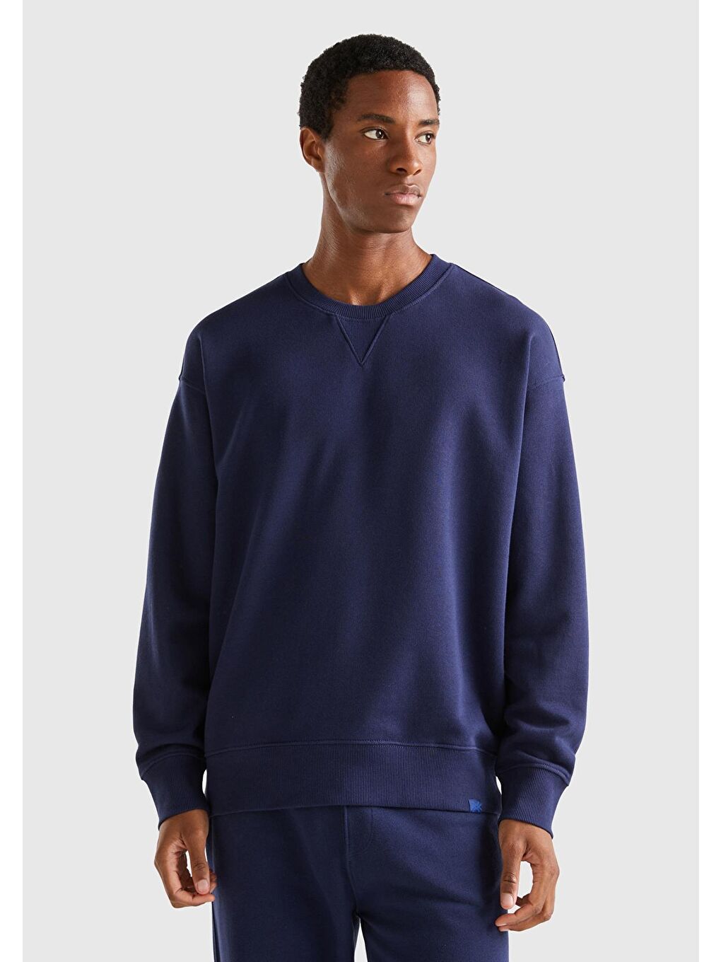 Erkek Lacivert %100 Pamuk Bisiklet Yaka Basic Sweatshirt